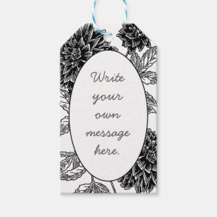 Elegant Black and White Dahlia Flowers Custom Gift Tags