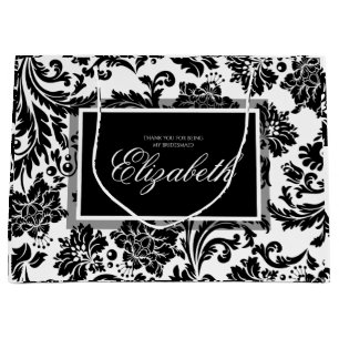 Elegant black and white damask bridesmaid large gift bag