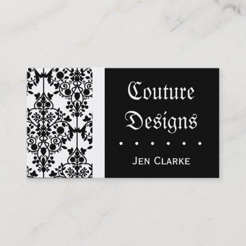 Elegant Black and White Damask Business Card