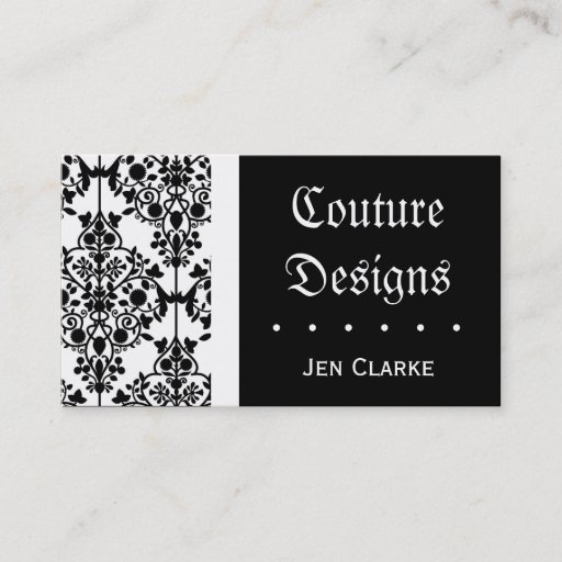 Customizable Elegant Black and White Damask Business Card