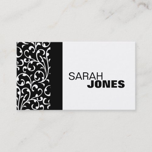 Elegant Black and White Damask Business Card
