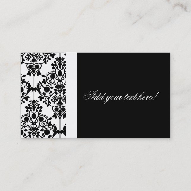 Elegant Black and White Damask Business Card (Front)