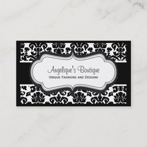 Customizable Elegant Black and White Damask Business Cards