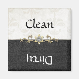 Elegant Black and White Damask Dishwasher Magnet