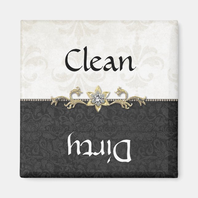 Elegant Black and White Damask Dishwasher Magnet (Front)