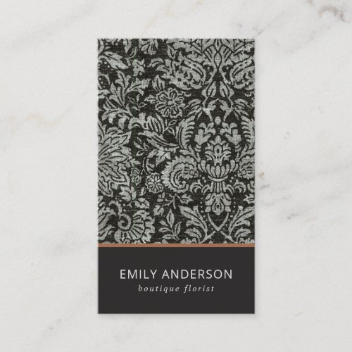 ELEGANT BLACK AND WHITE DAMASK FLORAL PATTERN BUSINESS CARD