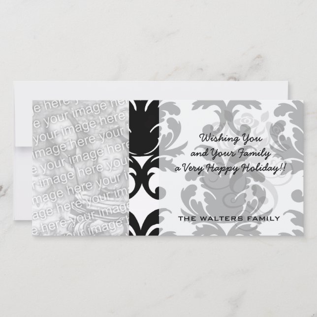 elegant black and white damask holiday card (Front)