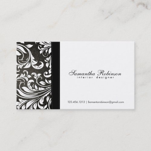 Elegant Black and White Damask Interior Design Business Card Templates