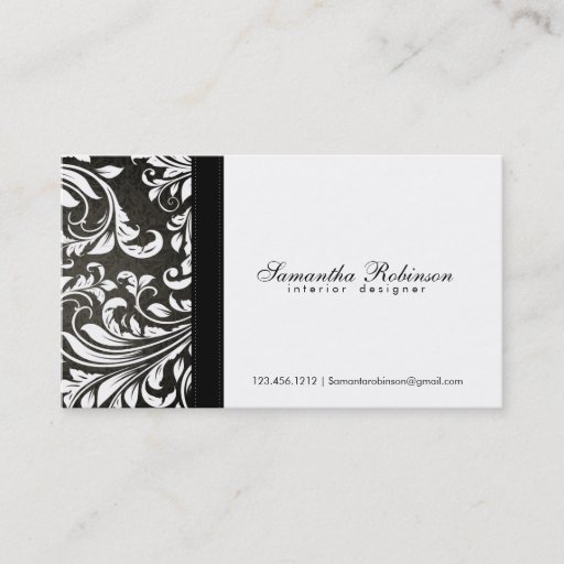Customizable Elegant Black and White Damask Interior Design Business Card Templates
