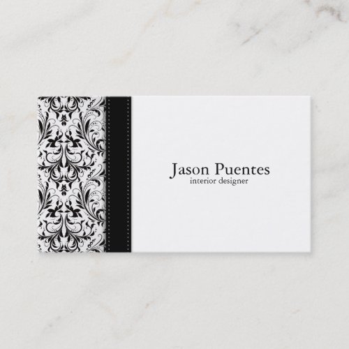 Elegant Black and White Damask Interior Design Business Cards