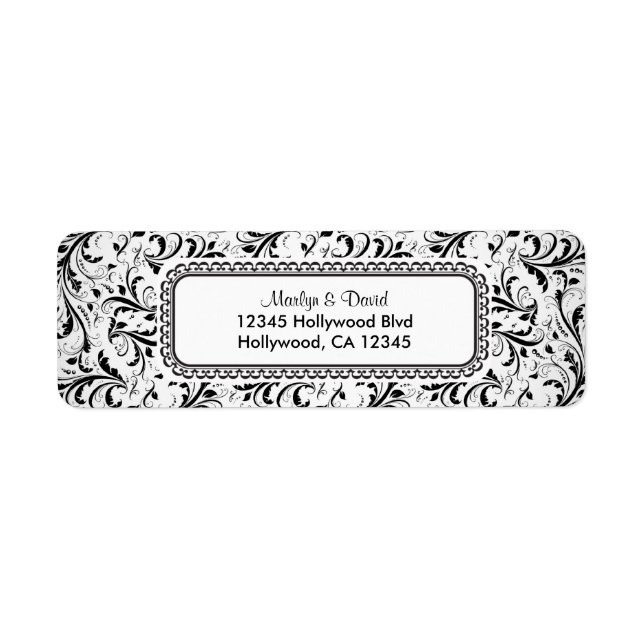 Elegant Black and White Damask Label (Front)