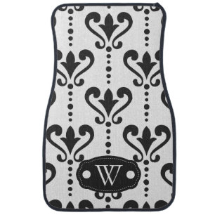 Elegant Black and White Damask Monogram Car Floor Mat