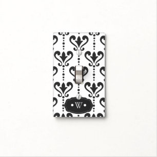 Elegant Black and White Damask Monogram Light Switch Cover