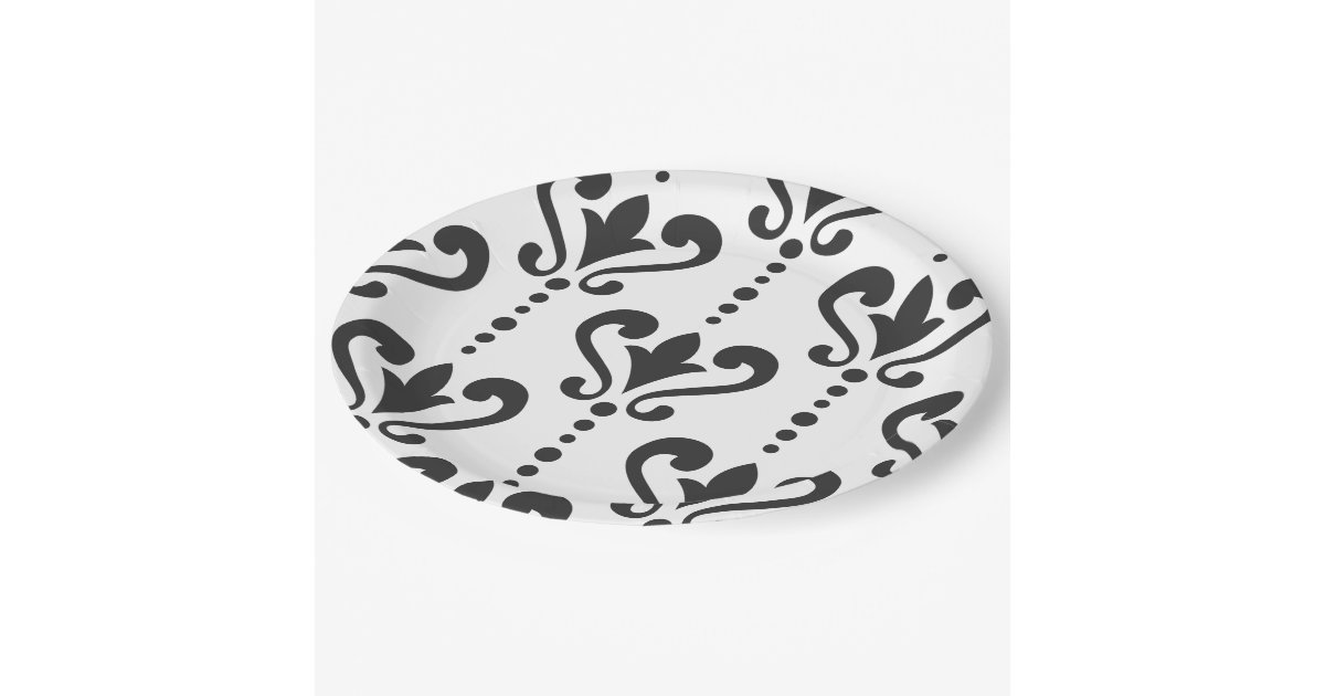 Elegant Black and White Damask Paper Plates | Zazzle
