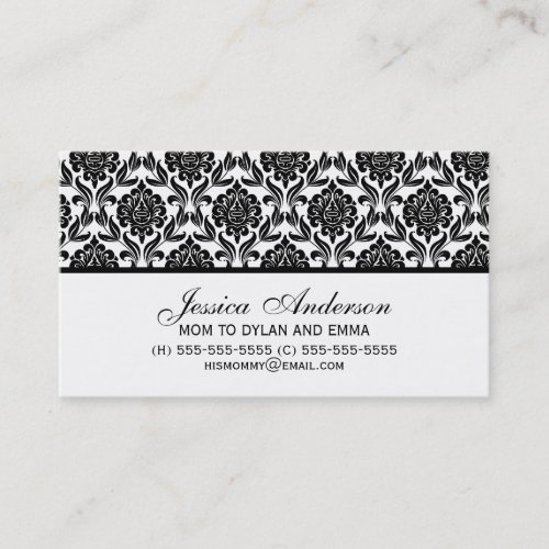 Elegant Black and White Damask Pattern Calling Card