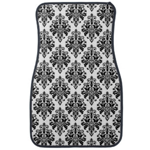Elegant Black and White Damask Pattern Car Floor Mat