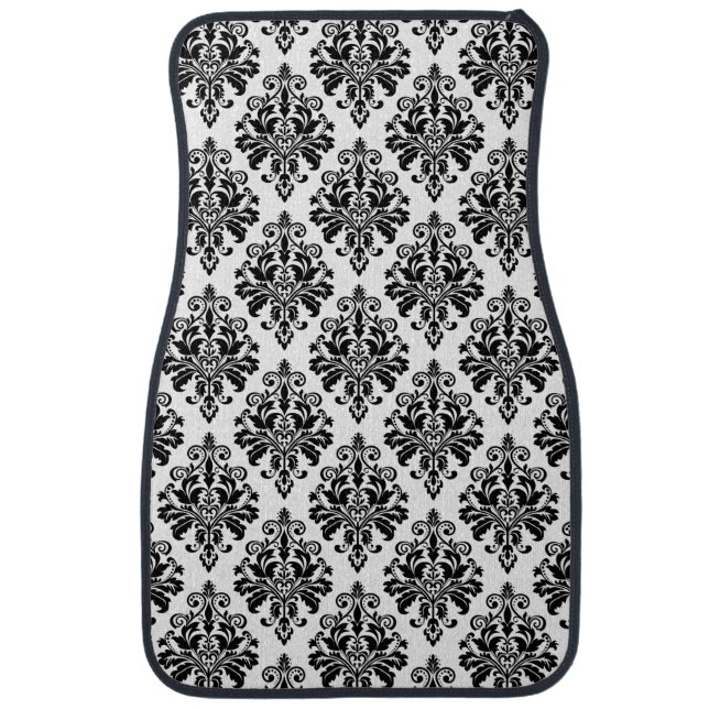 Elegant Black and White Damask Pattern Car Floor Mat (Front)