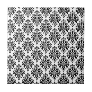 Elegant Black and White Damask Pattern Ceramic Tile
