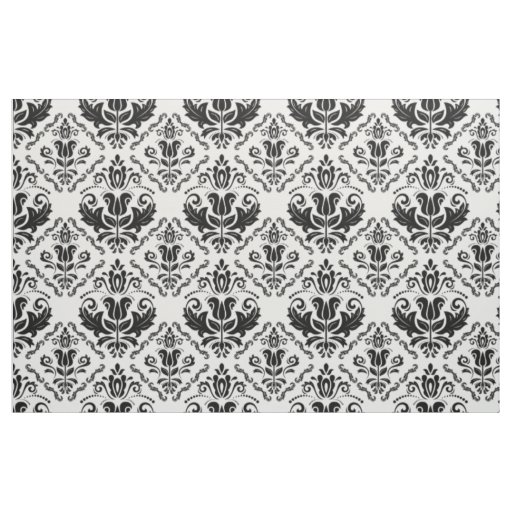 Elegant Black and White Damask Pattern Fabric
