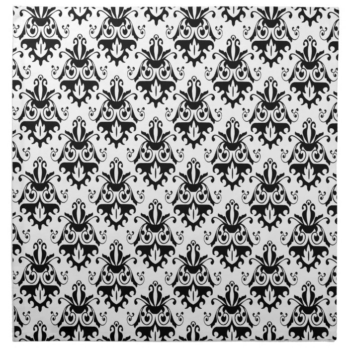 Elegant Black and White Damask Pattern Cloth Napkin