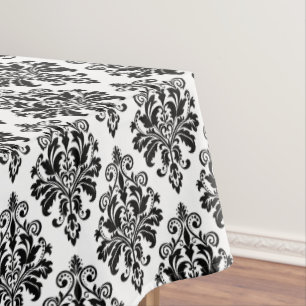 Elegant Black and White Damask Pattern Tablecloth