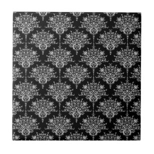 Elegant Black and White Damask Pattern Tile