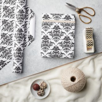 Elegant Black and White Damask pattern Wrapping Paper
