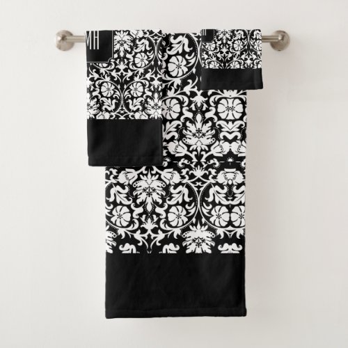 Elegant Black and White Damask Patterns Bath Towel Set