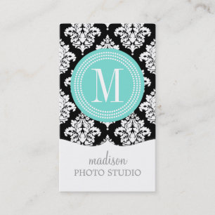 Elegant Black and White Damask Personalized Business Card