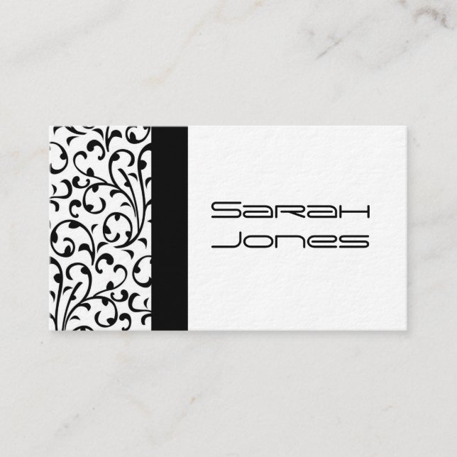 Elegant Black and White Damask Professional Business Card (Front)