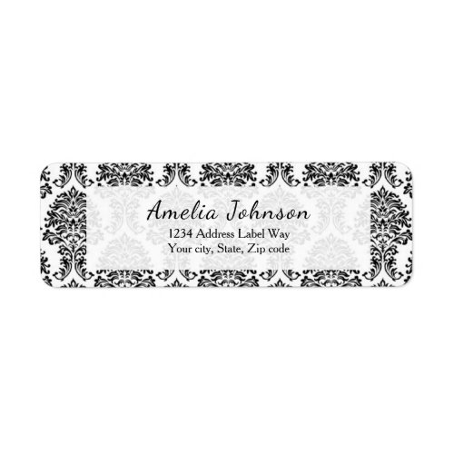 Elegant Black and white damask return address Label