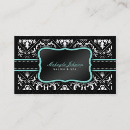 Elegant Black and White Damask Salon and Spa Business Card