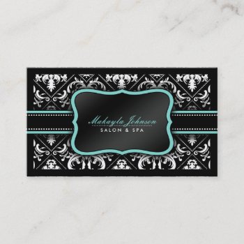 Elegant Black And White Damask Salon And Spa Business Card by eatlovepray at Zazzle