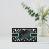 Elegant Black and White Damask Salon and Spa Business Card (Standing Front)
