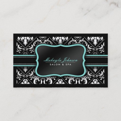 Customizable Elegant Black and White Damask Salon and Spa Business Card