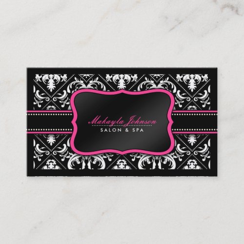 Elegant Black and White Damask Salon and Spa Business Card Template