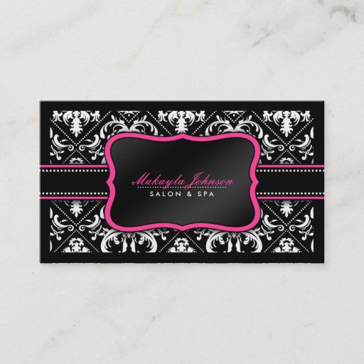 Customizable Elegant Black and White Damask Salon and Spa Business Card Template