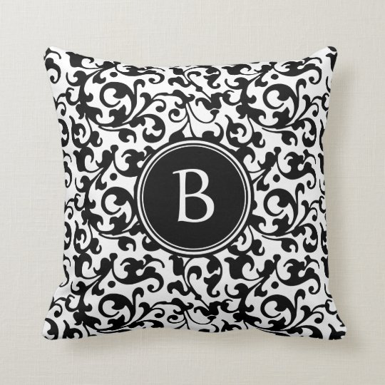 Monogrammed Damask Pattern Throw Pillow