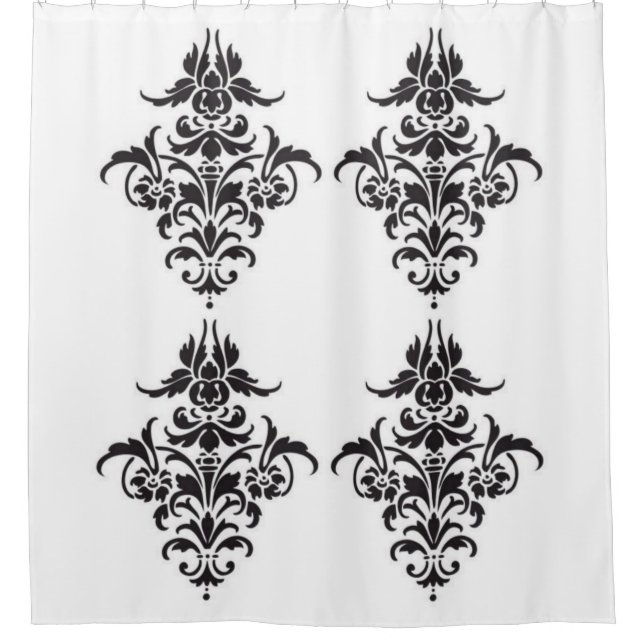 Elegant Black and White Damask Shower Curtain (Front)