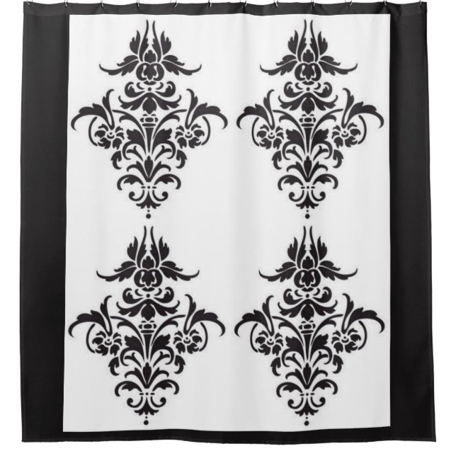 Elegant Black and White Damask Shower Curtain (Front)