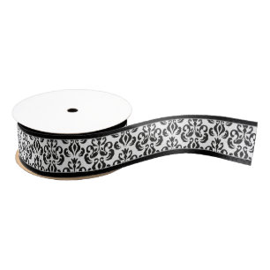 Elegant Black and White Damask Stylish Grosgrain Ribbon