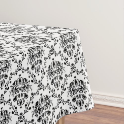 Elegant Black and White Damask Tablecloth