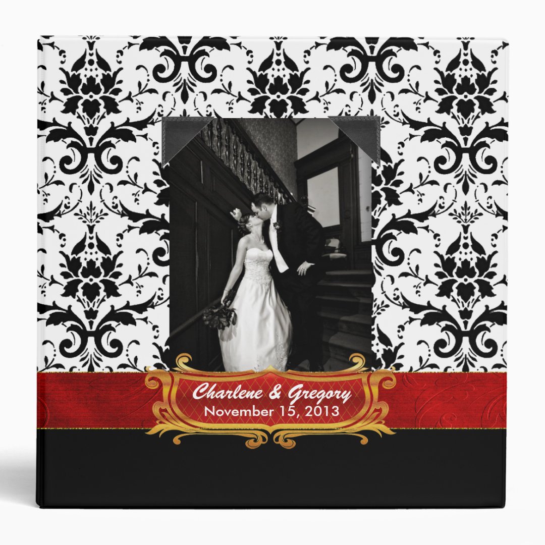 Elegant Black and White Damask Wedding Binder | Zazzle