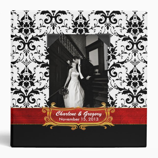 Elegant Black and White Damask Wedding Binder (Front)