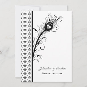 Elegant Black and White Damask Wedding Invitation