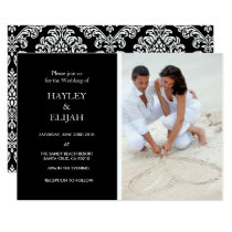 Elegant Black and White Damask Wedding Invitation