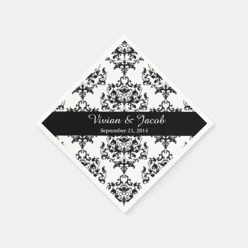Elegant Black And White Damask Wedding Napkin by Myweddingday at Zazzle