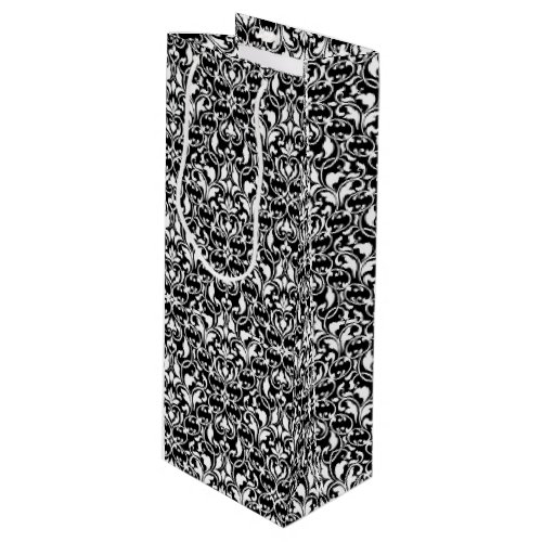 Elegant Black and White Damask Wine Gift Bag