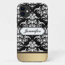 Elegant Black and White Damask with golden bottom