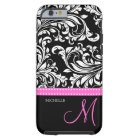 Elegant black and white Damask with Pink monogram